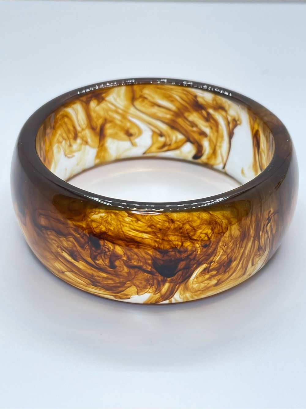 Faux Tortoise Shell Lucite Wide Bangle Bracelet Boho Retro Statement